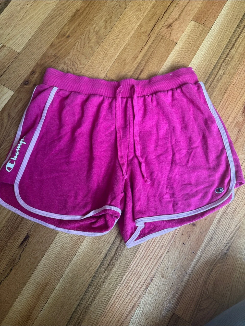 Champion Hot Pink Terry Athletic Shorts with White Trim